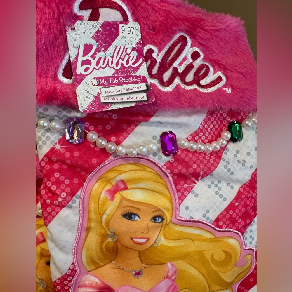 NWT! MATTEL BARBIE Pink and White Striped Jewel Accent Stockings - Picture 3 of 7